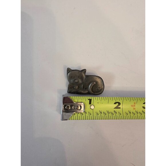 Vintage Torino Pewter Cat Brooch Pin With Bow & Curled Tail - Picture 4 of 4